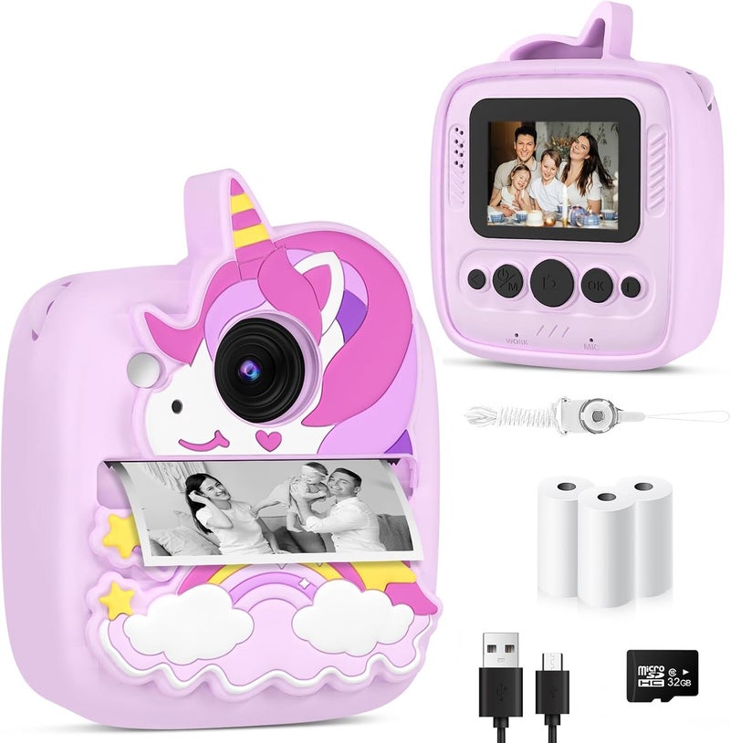 YINGOOT Kids Camera Instant Print, Christmas Birthday Gifts for Gils Age 3-8, 48MP &1080P Children Camera with Silicone Cover, Portable Toy Instant Camera for Kids 3 4 5 6 7 8 9 10 Year Old Girls - Image 1